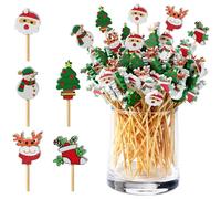 Bekeify 200PCS Christmas Cocktail Sticks 12CM Cocktail Picks 5 Styles Christmas Theme Stick Toothpicks for Appetizers Wooden Food Bamboo Skewers for Drinks Grilling Fruits Sandwiches Party Decorations