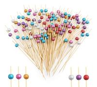 Bekeify Cocktail Sticks 200 Pieces wooden Cocktail Swizzle Picks 12cm Bamboo Colorful Fruit Sticks Various designs Food Garnish Skewers for Sandwiches Snacks Drink Desserts Cake Pastry in Party