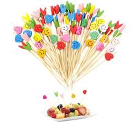 Bekeify Cocktail Sticks for Food, 12cm 200PCS Multicolor Natural Bamboo Sticks Skewers, Wooden Cocktail Toothpicks, Cocktail Picks Decorations for Appetizers Burger Fruit Accessories for Drinks