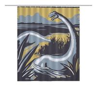 BEKGZYXWM 56.30x70.87Inch（143x180cm） Quick-Install Hookless Shower Curtain, Opaque, Heat-Resistant Polyester - Shower Curtain No Hooks, Curtain ShowerJurassic Dinosaurs, Landscape