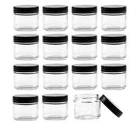 Bekith 15 pack 2oz Round Jar Straight Sided Clear Glass Jars, Airtight Glass Jar with Black Plastic Smooth Lids
