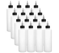 Bekith 16 Pack 8oz Plastic Squeeze Bottles with Twist Top Caps, Empty Boston Dispensing Bottles for Icing, Cookie Decorating, Sauces, Condiments, Arts and Crafts