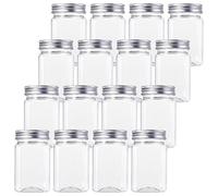 Bekith 16 Pack Clear Plastic Jars with Lids, 13oz Airtight Container for Food Storage, Refillable Square Empty Plastic Jars for Dry Food, Peanut Butter, Honey and Jam Storage
