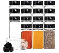 Bekith 16 Pack Plastic Spice Jars Bottles for Storing Spice, Herbs and Powders - 250ml BPA Free Plastic Spice Containers with Black Flip Top Cap to Pour or Shaker/Sifter