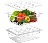 Bekith 2 Pack Clear Polycarbonate Food Pans with Lids, Half Size 4 Inch Deep, Stackable Plastic Food Pans for Commercial Kitchen Restaurant Food Prep, Freezer-Safe
