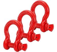 Bekith 3 Pack Shackles 3/4" D Ring Shackle Rugged Unbreakable 28.5 Ton (57,000 Lbs) Maximum Break Strength Heavy Duty Tow Shackles for Tow Strap, Winch, Vehicle Recovery, Red