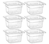 Bekith 6 Pack Gastronorm Pan 1/6 with Lid Table Pan Food Containers, Food Storage Pans with Lids Plastic Clear Restaurant Containers Salad Containers for Kitchen Restaurant Bar Prep, 10cm Deep