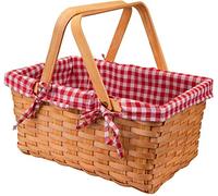 Bekith Picnic Basket Natural Split Shopping Storage Basket Woven Hamper Storage with Double Folding Handles, Pink Lining