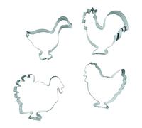 BekkiB 531834-Set of 4 "Chicken Farm" Cookie Cutters Goose, Chicken, Rooster, Turkey - Stainless Steel Cookie Cutters for Christmas, Birthdays and Much More
