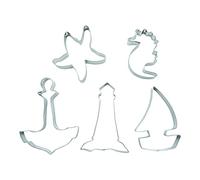 BekkiB 880204-Set of 5 "Maritime" Cookie Cutters Sailing Boat, Lighthouse, Anchor, Starfish, Seahorse - Stainless Steel Cookie Cutters for Biscuits and Cookies