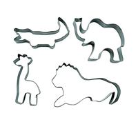 BekkiB 880604 - Set of 4 "Animals" Cookie Cutters Lion, Elephant, Giraffe, Crocodile - Stainless Steel in the Shape of Exotic Zoo Animals