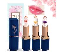Bekoeen 3Pcs Crystal Flower Jelly Lipstick,Golden Jelly Colour Changing Lipstick,Aloe Vera Nourishing and Moisturizing Lip Balm,for Women Lip Care
