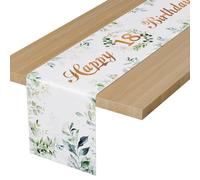 BEKOIUP Happy 18th Birthday Table Runners Green, 18th Birthday Table Runner Eucalyptus Leaves ,Table Cloth Linen Decoration for Home Holiday Party Decor Dining Table Decoration 13x72 Inch