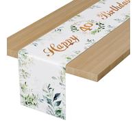 BEKOIUP Happy 40th Birthday Table Runners Green, 40th Birthday Table Runner Eucalyptus Leaves ,Table Cloth Linen Decoration for Home Holiday Party Decor Dining Table Decoration 13x72 Inch