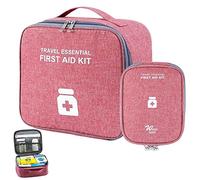 BEKOIUP Large Medicine Bag, Travel Pharmacy Bag, Pack of 2, Waterproof Emergency Bag, First Aid Bag, Empty, Medicine Travel Bag, Portable, 2 Sizes for Travel, On the Go, Home, Office, Wine Red