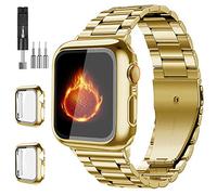 Bekomo Compatible with Apple Watch Strap 49 mm, 46 mm, 44 mm, 45 mm, 42 mm, 40 mm, 38 mm, 41 mm, Stainless Steel iWatch Bands with 2 Pieces Tempered Glass Cases for Series 11/10/9/Ultra 3, 2/8/7/6/5/4