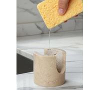 BekPooQ Natural Travertine Stone Sponge Holder, Compact Upright Sink Organizer for Kitchen & Bathroom Countertops, Porous Stone Design Supports Everyday Drying, Minimal Decor, Beige