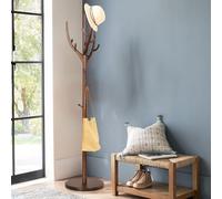 Bekrvio 183cm Wooden Coat Rack with 12 Hooks, Freestanding Tree Stand with 42cm Round Base, Branch Style, Corner Entryway Use - Brown