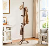 Bekrvio Adjustable Height Solid Wooden Coat Stand, 9-Hook Coat Rack with Tripod Base, Walnut Finish Clothes Rack for Hallway, Bedroom, Entryway - -Load 90.7 kg