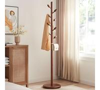 Bekrvio Adjustable Wooden Coat Rack Freestanding, Heavy Duty Coat Tree with 8 Bud-Shaped Hooks, Solid Wood Coat Stand with Sturdy Round Base for Entryway & Bedroom, Holds up to 90kg