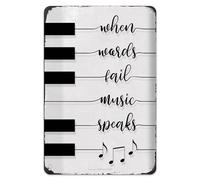 BEKUGART Where Words Fail Music Speaks - Quote Saying with Piano, Metal Wall Decor for Music Lovers - Vintage Plaque Poster Bar Home Wall Decor - 8x12 in