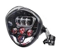 Bekuyu Universal Motorcycle Headlight With Clamp Bracket White DRL Hi/Low Beam For Triumph Motorcycle Headlight(Black bezel red)