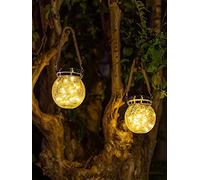 BEL AIR HOME - Solar Glass Pendant Light 2-Pack - 3000K Warm White LED, 8-12 Hours Lighting, IP65 Waterproof, Outdoor Hanging Decor - Glass