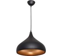 BEL AIR Home - Vintage Style Pendant Light - Easy Installation, Adjustable Height 38-115cm - Ideal for Living Room, Dining, Bar - Metal, Black Exterior, Gold Interior, Diameter 33cm, Weight 490g