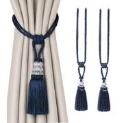 BEL AVENIR 2 Pack Curtain Hand-Woven Tiebacks Crystal Holdbacks Home Decorative (Navy, 2 Pack)