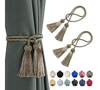 BEL AVENIR 2 Pack Curtain Handmade Tiebacks Decorative Curtain Holdbacks with Tassel (Flaxen, 2 Pack)