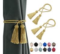 BEL AVENIR 2 Pack Curtain Handmade Tiebacks Decorative Curtain Holdbacks with Tassel (Gold, 2 Pack)