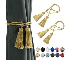 BEL AVENIR 2 Pack Curtain Handmade Tiebacks Decorative Curtain Holdbacks with Tassel (Gold, 2 Pack)