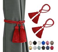 BEL AVENIR 2 Pack Curtain Handmade Tiebacks Decorative Curtain Holdbacks with Tassel (Red, 2 Pack)