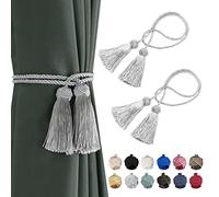 BEL AVENIR 2 Pack Curtain Handmade Tiebacks Decorative Curtain Holdbacks with Tassel (Silver, 2 Pack)