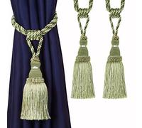 BEL AVENIR 2 Pack Curtain Tiebacks Tassel Drapery Tie-Backs Rope Handmade Holdbacks Home Office Hotel Decorative (Green, 2 Pack)