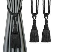 BEL AVENIR 2 Pack Curtain Tiebacks Tassel Drapery Tie-Backs Rope Handmade Holdbacks Home Office Hotel Decorative (Black, 2 Pack)