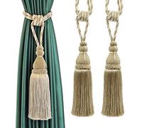 BEL AVENIR 2 Pack Tassel Curtain Tiebacks Holdback Large Handmade Drapery Tie-Backs Rope Home Office Hotel Elegant Decorative (Beige)