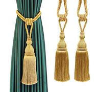 BEL AVENIR 2 Pack Tassel Curtain Tiebacks Holdback Large Handmade Drapery Tie-Backs Rope Home Office Hotel Elegant Decorative (Gold)