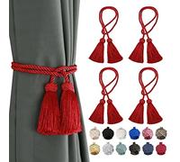 BEL AVENIR 4 Pack Curtain Handmade Tiebacks Decorative Curtain Holdbacks with Tassel (Red, 4 Pack)