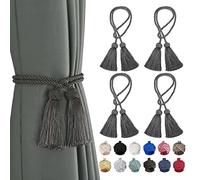 BEL AVENIR 4 Pack Curtain Handmade Tiebacks Decorative Holdbacks with Double Headed Tassel Ties (Charcoal)