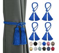 BEL AVENIR 4 Pack Curtain Handmade Tiebacks Decorative Holdbacks with Double Headed Tassel Ties (Royal Blue)
