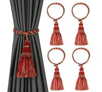 BEL AVENIR 4 Pack Curtain Tie Backs Rope Tassels for Curtains Drape tiebacks Handmade Outdoor Decorative and Home Curtain Holdbacks(Red)