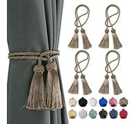 BEL AVENIR 4 Pack Curtain Tiebacks Handmade Decorative Curtain Holdbacks Rope with Tassel- Brown