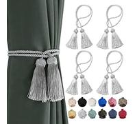 BEL AVENIR 4 Pack Curtain Tiebacks Handmade Decorative Curtain Holdbacks Rope with Tassel- Silver