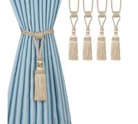 BEL AVENIR 4PCS Curtain Tassel Tiebacks, Handmade Tassels Curtain Tie-Backs Rope Holdbacks for Home Office Decor-Beige