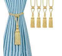 BEL AVENIR 4PCS Curtain Tassel Tiebacks, Handmade Tassels Curtain Tie-Backs Rope Holdbacks for Home Office Decor-Gold