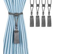 BEL AVENIR 4PCS Curtain Tassel Tiebacks, Handmade Tassels Curtain Tie-Backs Rope Holdbacks for Home Office Decor-Charcoal