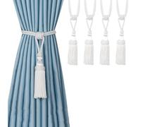 BEL AVENIR 4PCS Curtain Tassel Tiebacks, Handmade Tassels Curtain Tie-Backs Rope Holdbacks for Home Office Decor-White