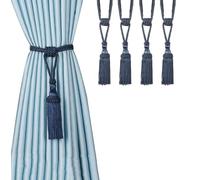 BEL AVENIR 4PCS Curtain Tassel Tiebacks, Handmade Tassels Curtain Tie-Backs Rope Holdbacks for Home Office Decor-Navy