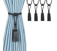 BEL AVENIR 4PCS Curtain Tassel Tiebacks, Handmade Tassels Curtain Tie-Backs Rope Holdbacks for Home Office Decor-Black